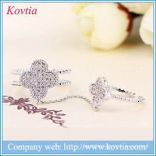 Sliver double joint ring crystal clover rings cz diamond open ring